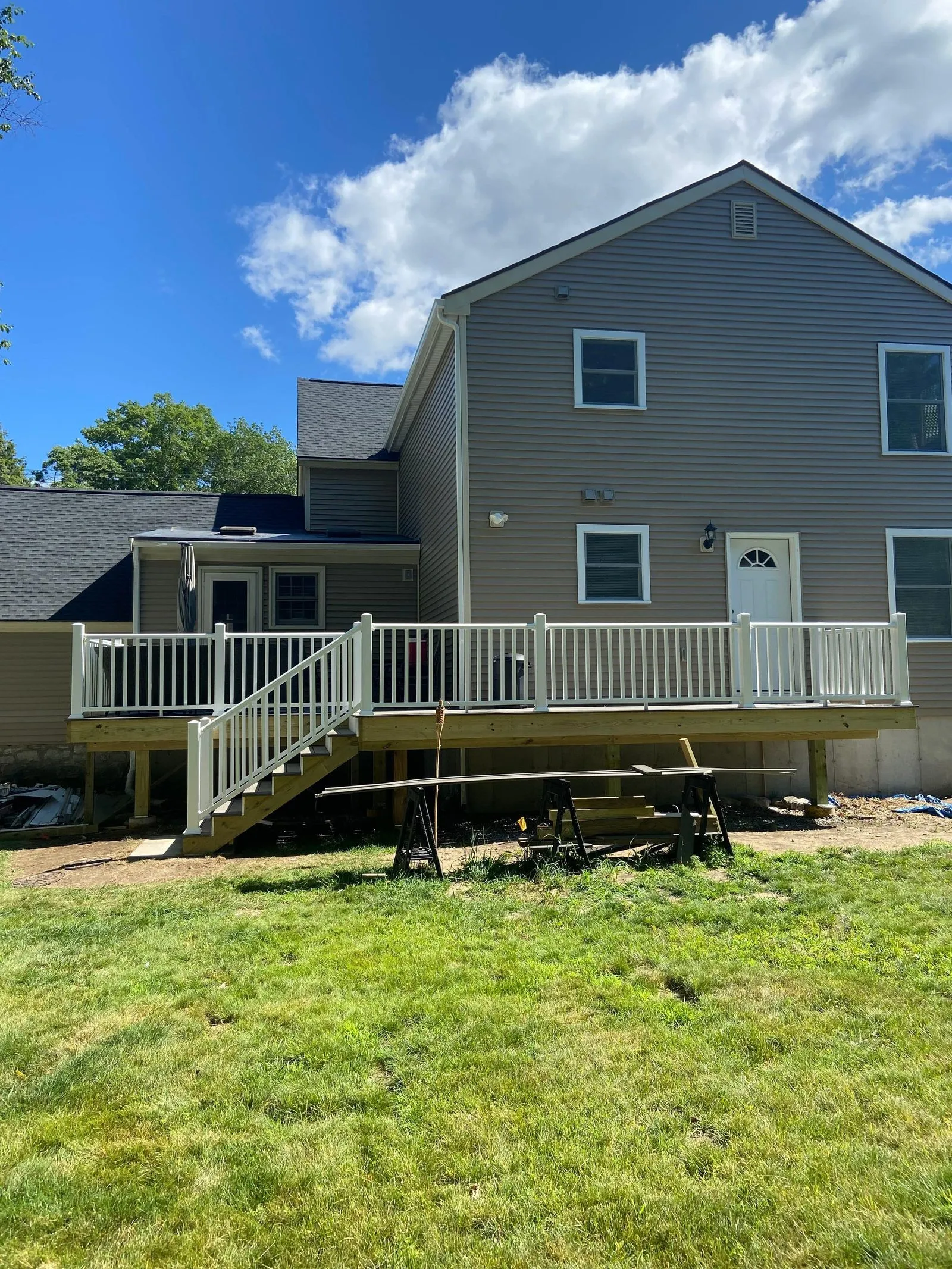 Deck with white railings